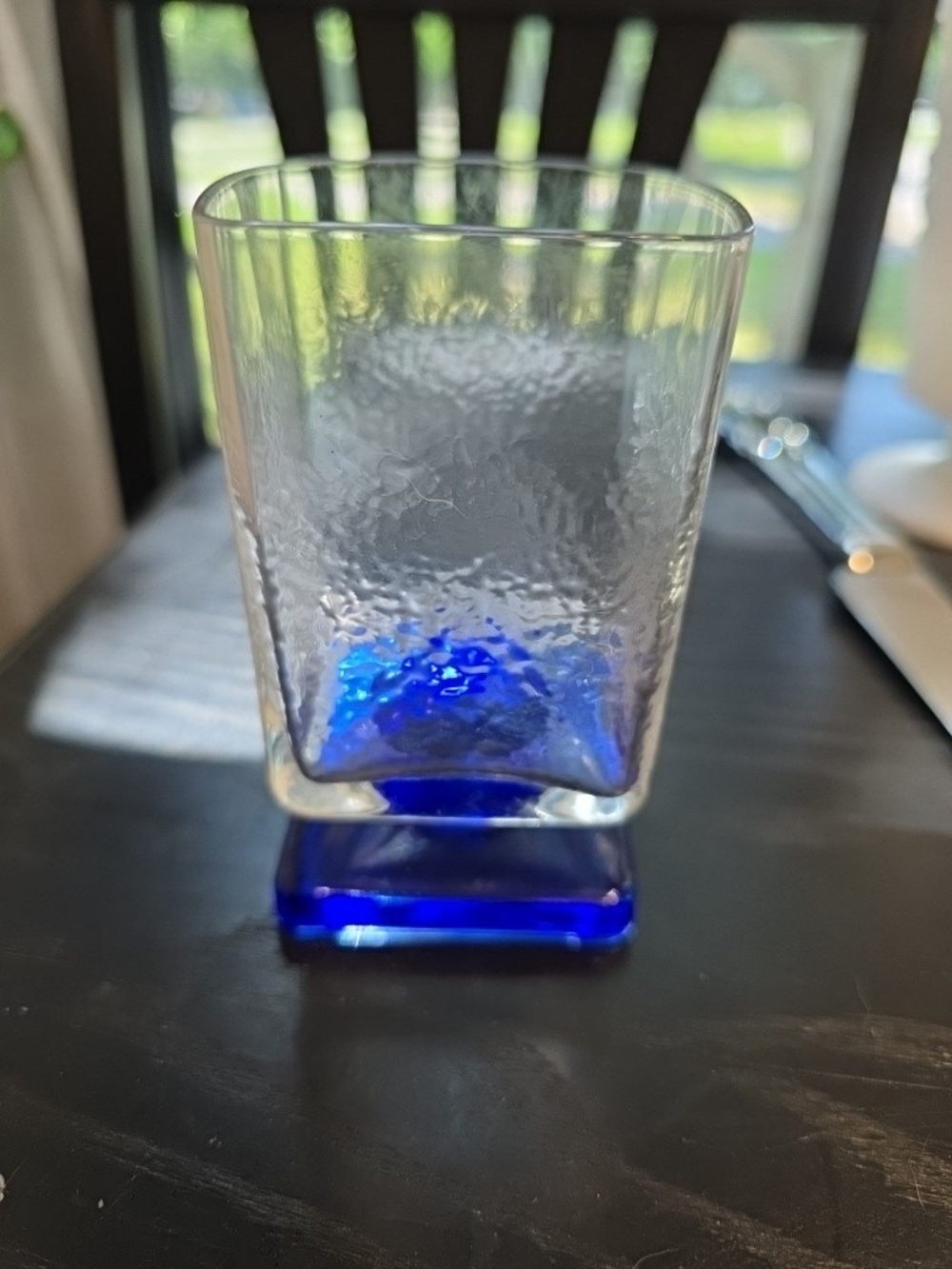 Clear Glass Tumbler with Cobalt Blue Accent - Home Dining Bar
